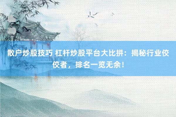 散户炒股技巧 杠杆炒股平台大比拼：揭秘行业佼佼者，排名一览无余！