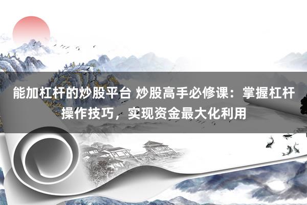 能加杠杆的炒股平台 炒股高手必修课：掌握杠杆操作技巧，实现资金最大化利用