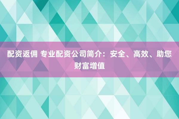 配资返佣 专业配资公司简介：安全、高效、助您财富增值
