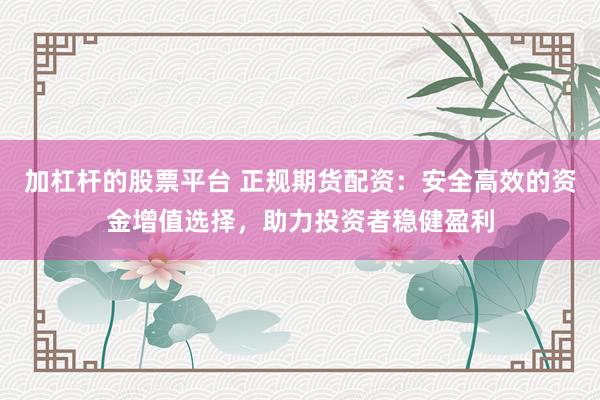 加杠杆的股票平台 正规期货配资：安全高效的资金增值选择，助力投资者稳健盈利