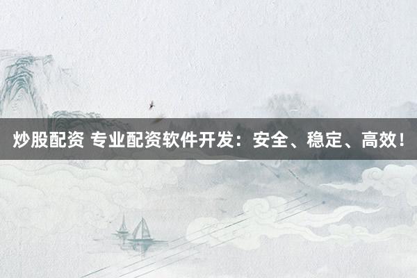 炒股配资 专业配资软件开发：安全、稳定、高效！