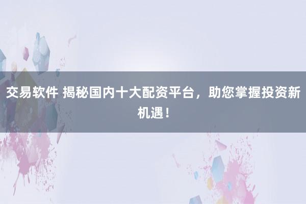 交易软件 揭秘国内十大配资平台，助您掌握投资新机遇！