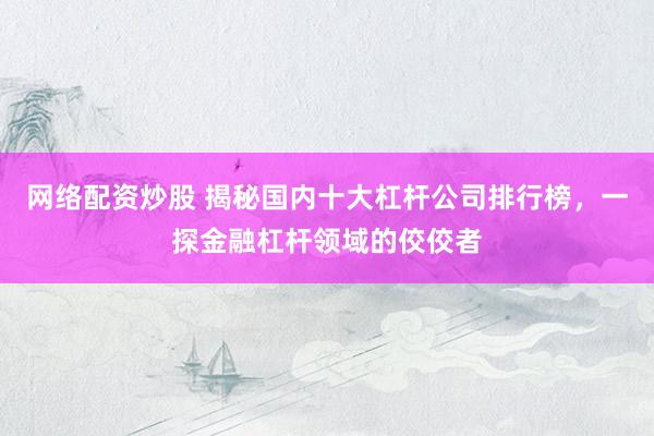 网络配资炒股 揭秘国内十大杠杆公司排行榜，一探金融杠杆领域的佼佼者