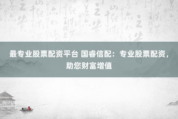 最专业股票配资平台 国睿信配：专业股票配资，助您财富增值