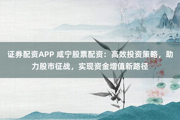 证券配资APP 咸宁股票配资：高效投资策略，助力股市征战，实现资金增值新路径