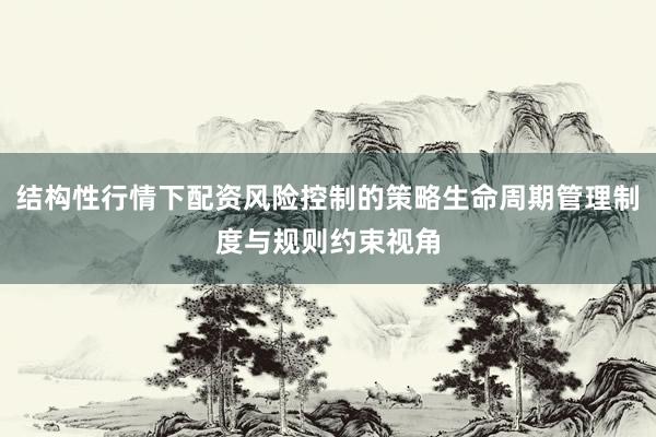 结构性行情下配资风险控制的策略生命周期管理制度与规则约束视角